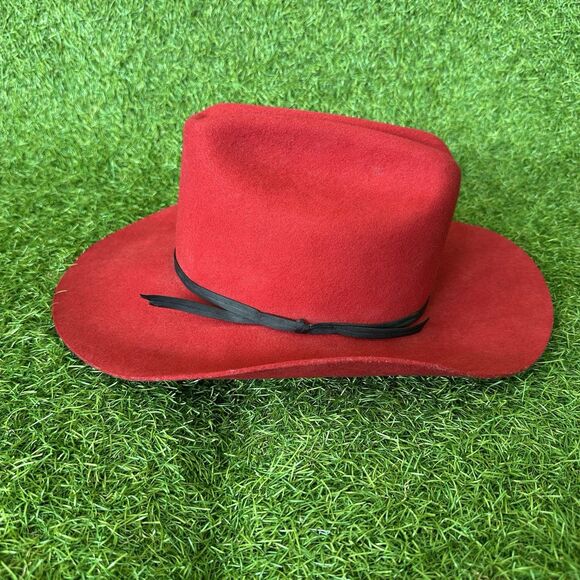 Vtg Wrangler Riata Rodeo Queen Hat 6-7/8 Small Western Cowboy Hat Red Wool USA - Picture 3 of 11